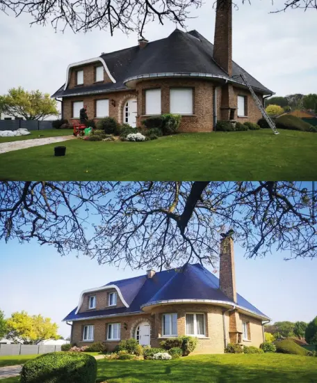 Façade et toiture de maison avant / après nettoyage par BL Habitat - Mars 2024 - Roncq