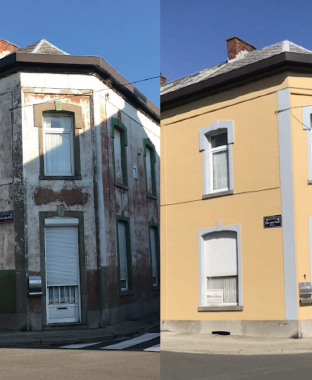 Application de peinture sur façade extérieure